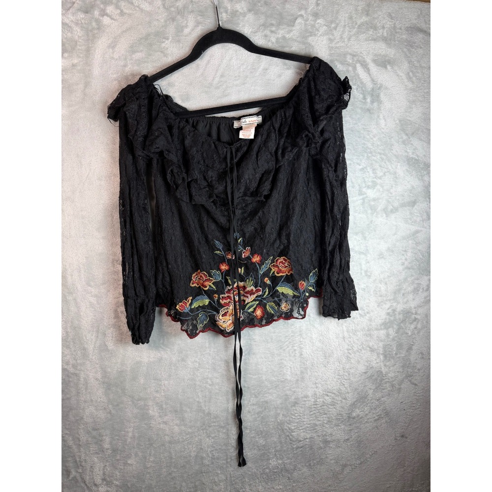 A CALIN‎ FLYING TOMATO Top Women M Black Lace Embroidered Gothic Boho